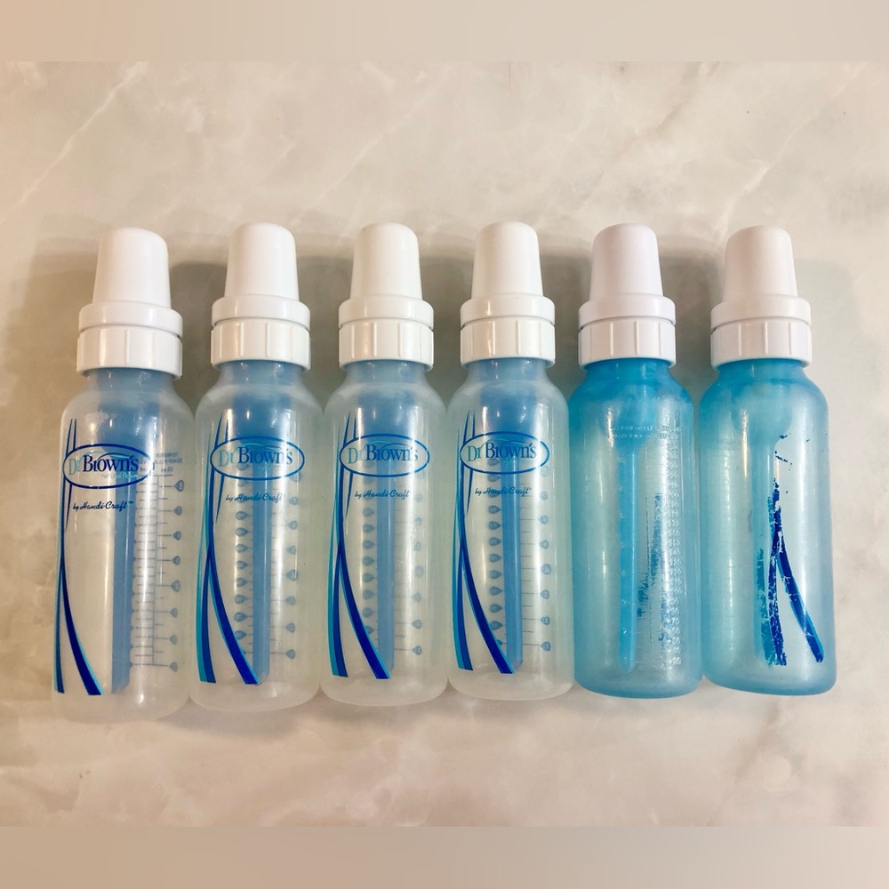 Dr. Brown’s Lot of 6 Clear & Blue 8 oz Baby Bottles Lids Vents Seals 30 Pieces
